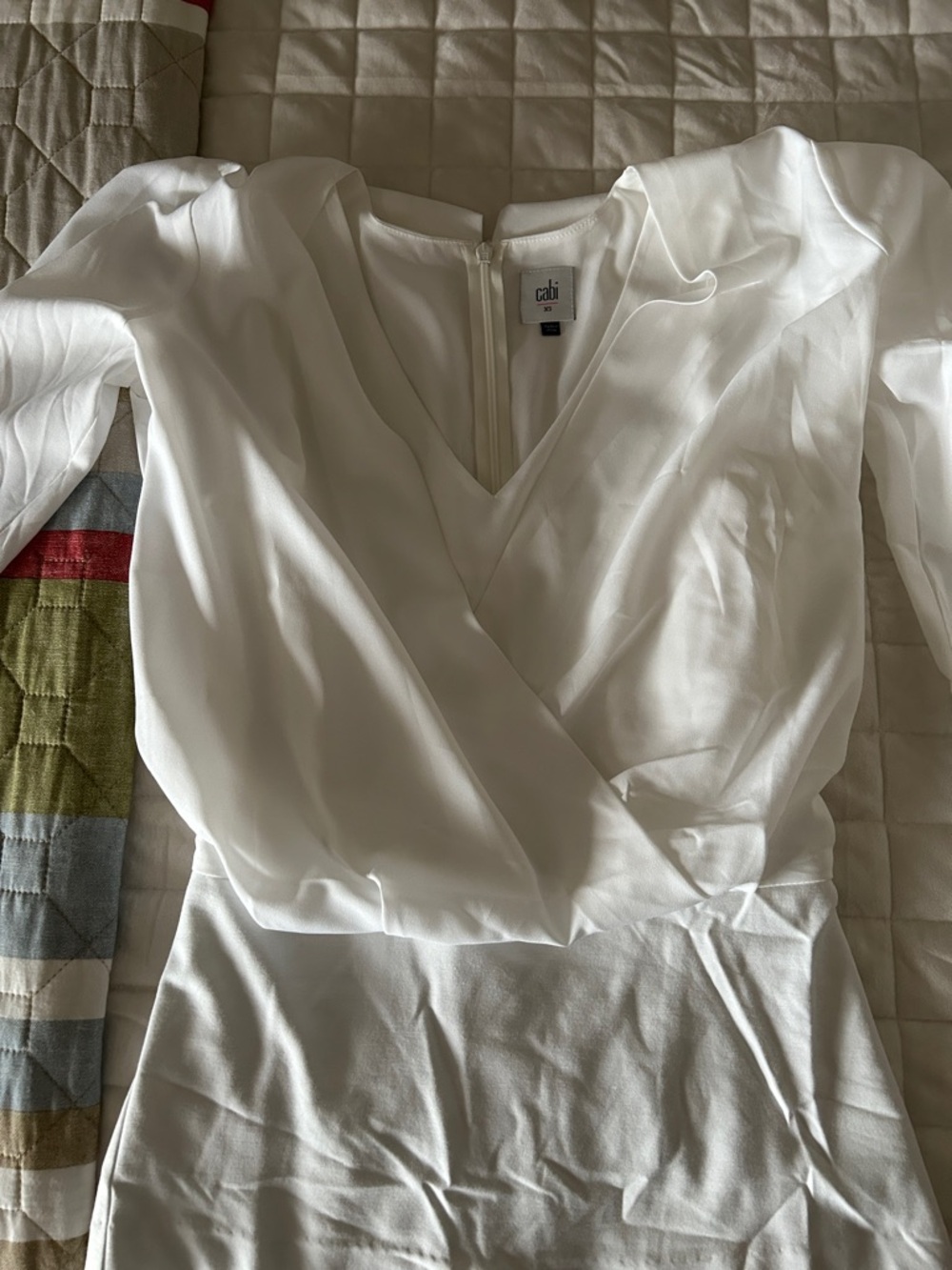 CAbi White Wrap-Front V-Neck Dress